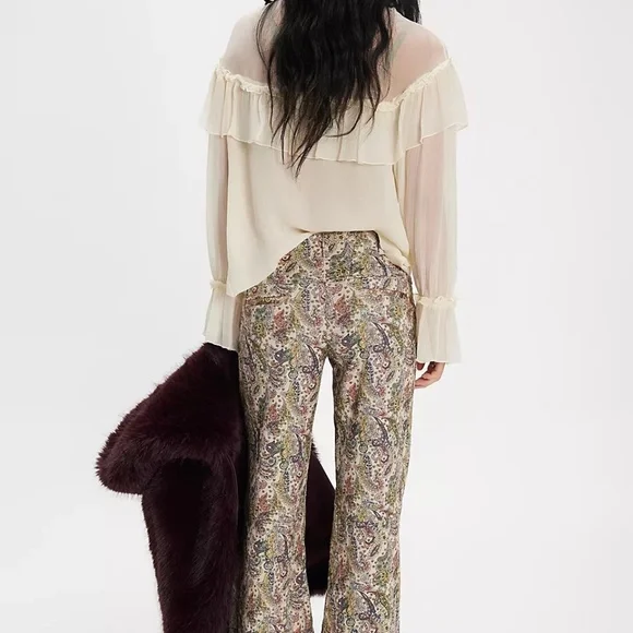 NWT Free People Jacquard Colored Flare Pants 8 - Picture 3 of 4